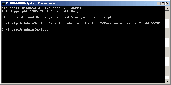 setting passive ftp port range with adsutil.vbs